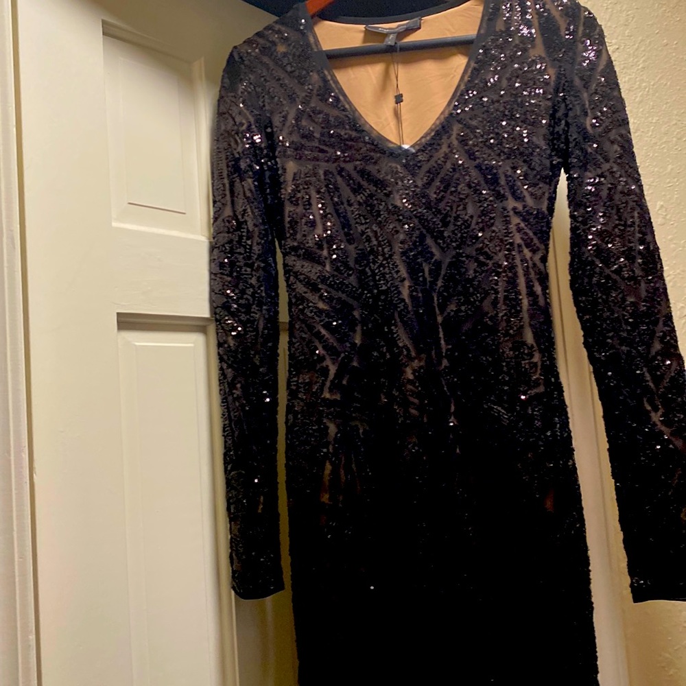 BCBG, black sequined dress with tags